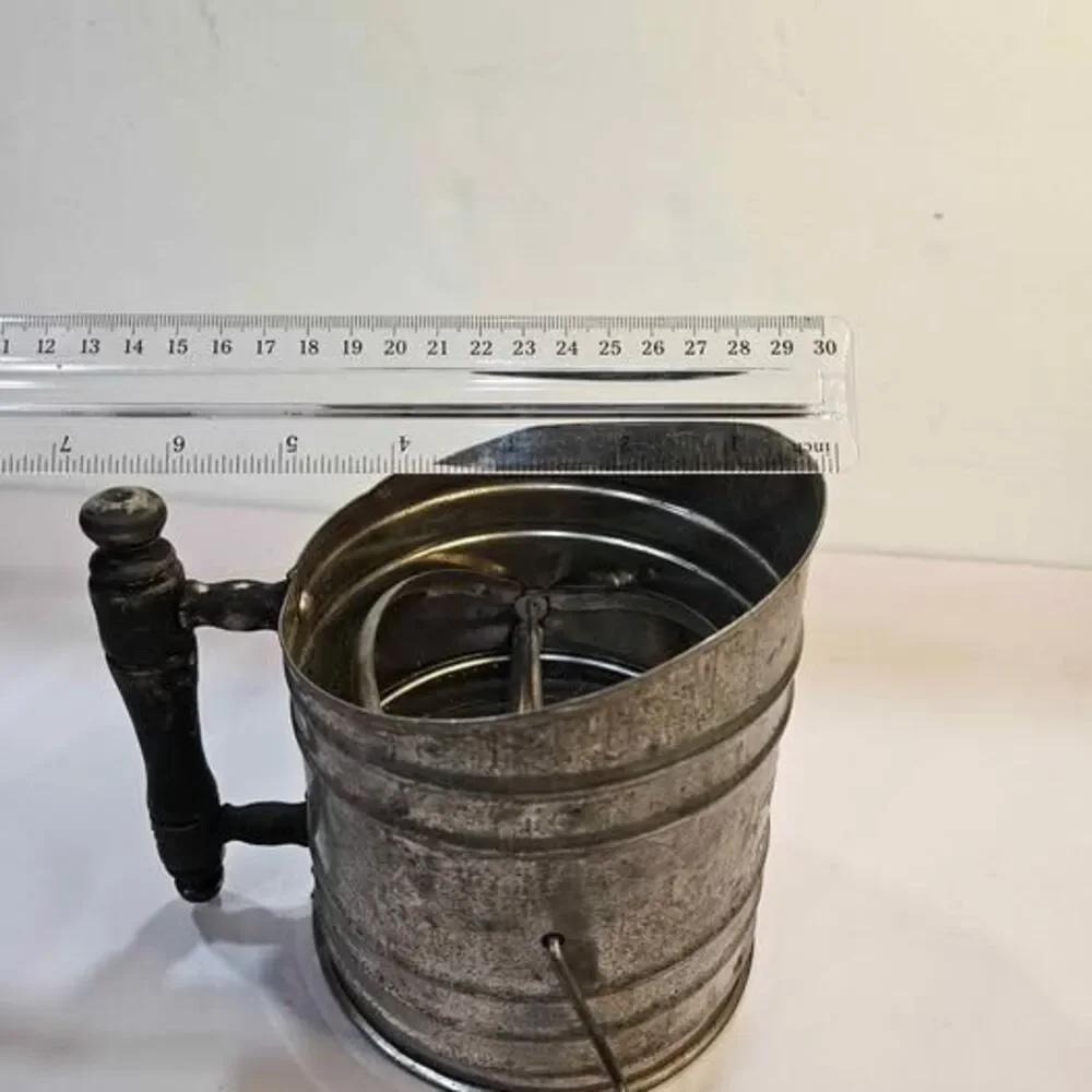 Vintage Metal Flour Sifter with Wooden Handle